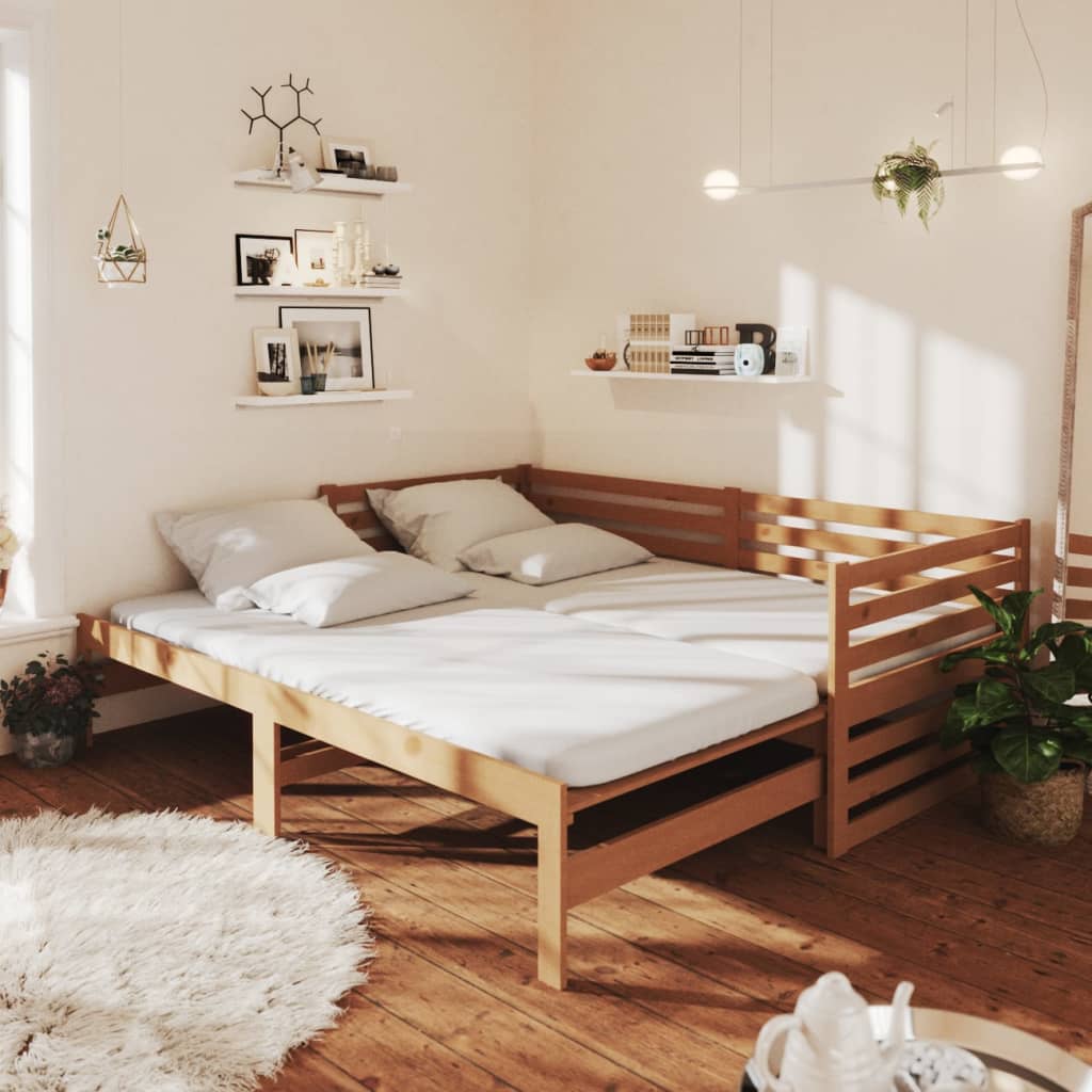 Výsuvná Válenda Šedá Masivní Borovice 2 X (90 X 200) Cm