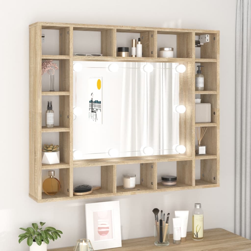 Zrcadlová Skříňka S Led Betonově Šedá 91 X 15 X 76,5 Cm