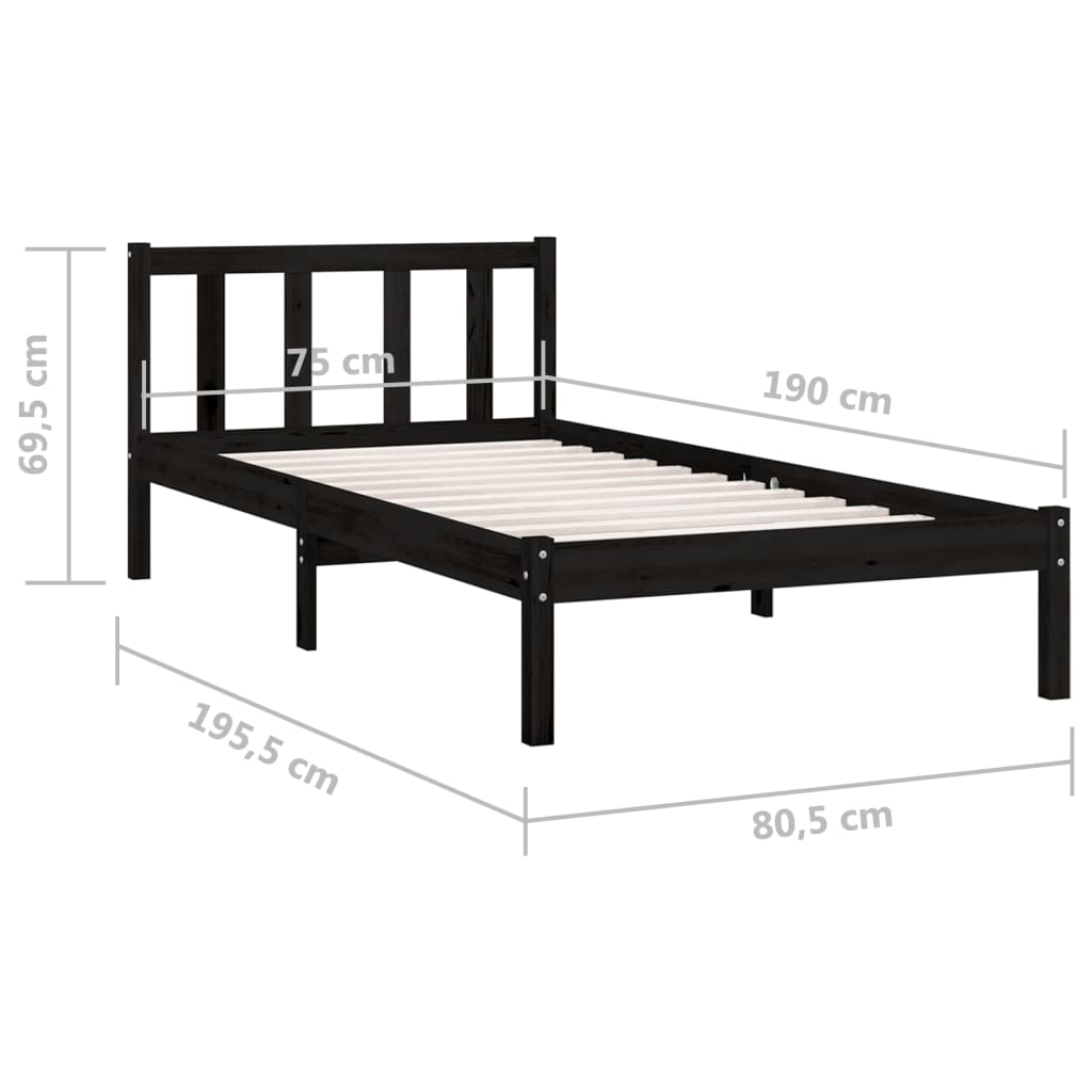 Rám Postele Černý Masivní Borovice 75 X 190 Cm Malé Jednolůžko