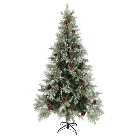 Vánoční Stromek S Led A Šiškami Zelený A Bílý 225 Cm Pvc A Pe