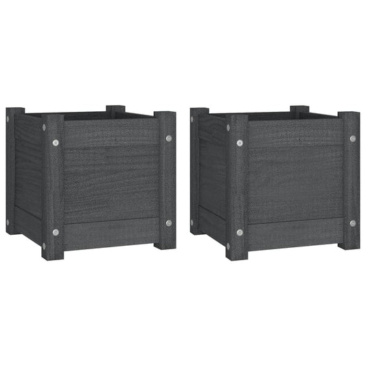 Zahradní Truhlíky 2 Ks Šedé 31 X 31 X 31 Cm Masivní Borovice