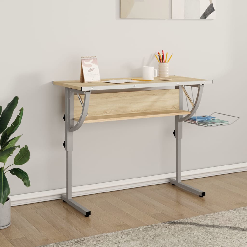 Řemeslný Stůl Černý A Šedý 110X53X(58–87) Cm Kompozit A Ocel