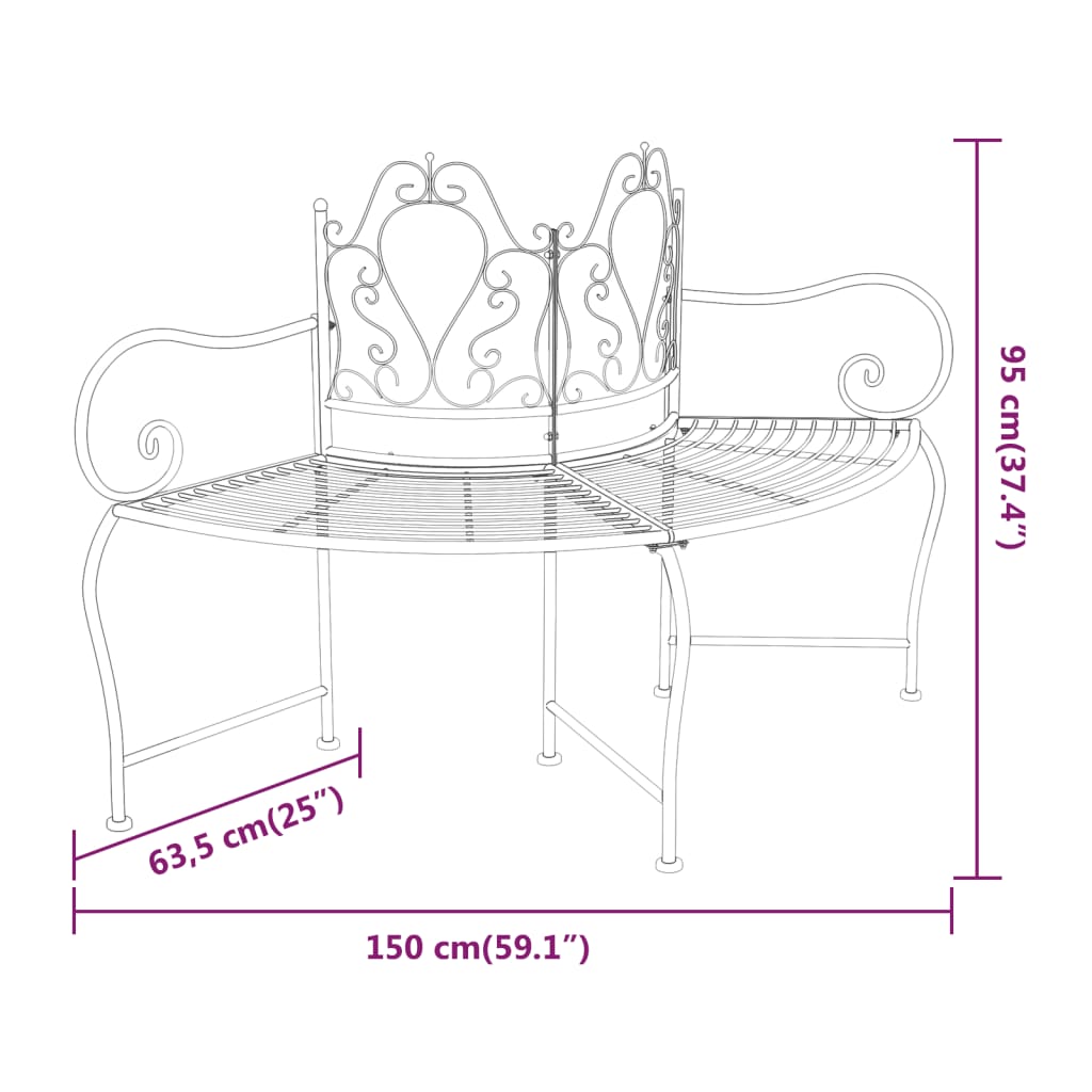 Lavice Kolem Stromu 150 Cm Černá Ocel
