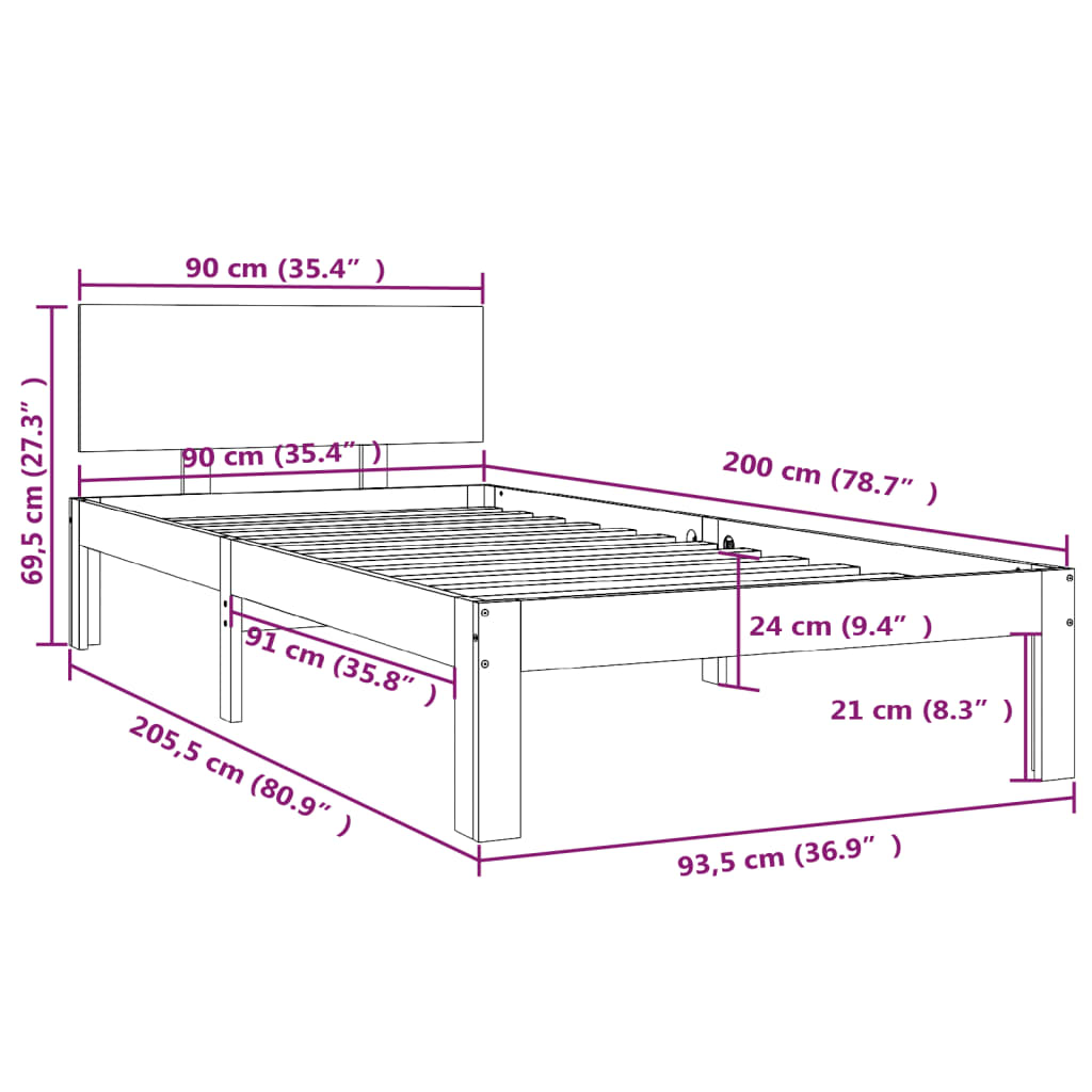 Rám Postele Medově Hnědý Masivní Borovice 90 X 200 Cm