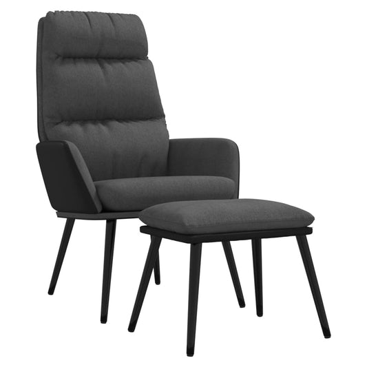 Relaxační Křeslo Se Stoličkou Tmavě Šedé Textil A Umělá Kůže