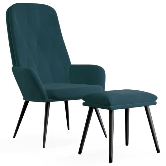 Relaxační Křeslo S Podnožkou Modré Samet