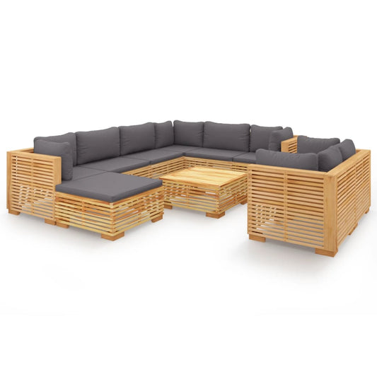 10Dílná Zahradní Sedací Souprava S Poduškami Masivní Teak