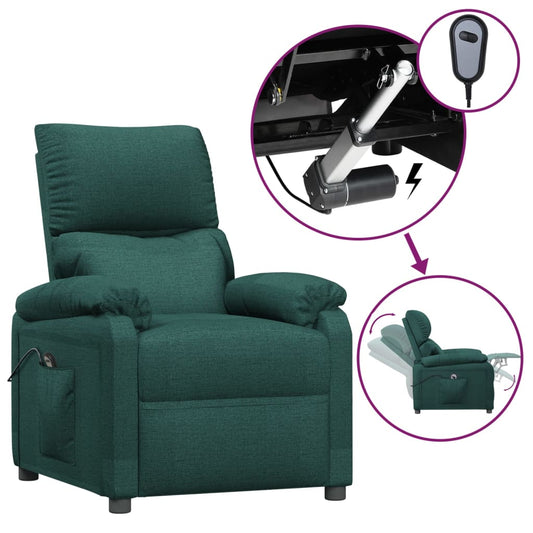 Elektrické Polohovací Křeslo Tmavě Zelené Textil