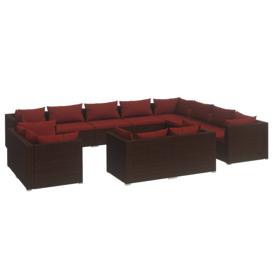 12Dílná Zahradní Sedací Souprava S Poduškami Hnědá Polyratan