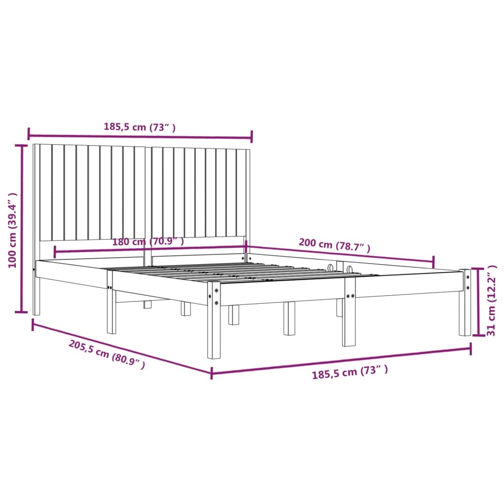 Rám Postele Masivní Dřevo 180 X 200 Cm Super King Size