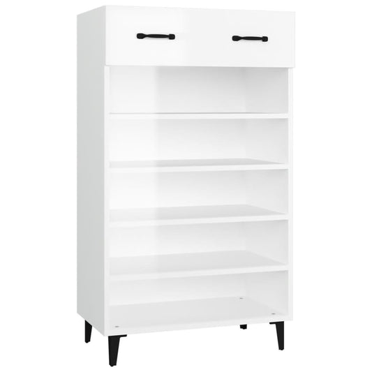 Botník Bílý S Vysokým Leskem 60 X 35 X 105 Cm Kompozitní Dřevo