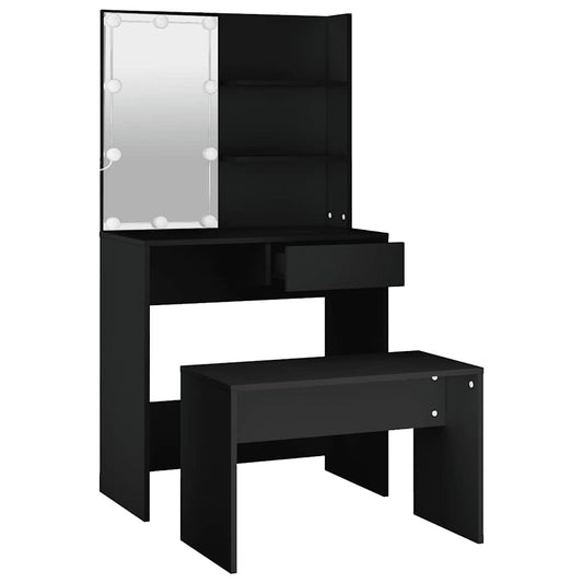 Set Toaletního Stolku S Led Černý Kompozitní Dřevo