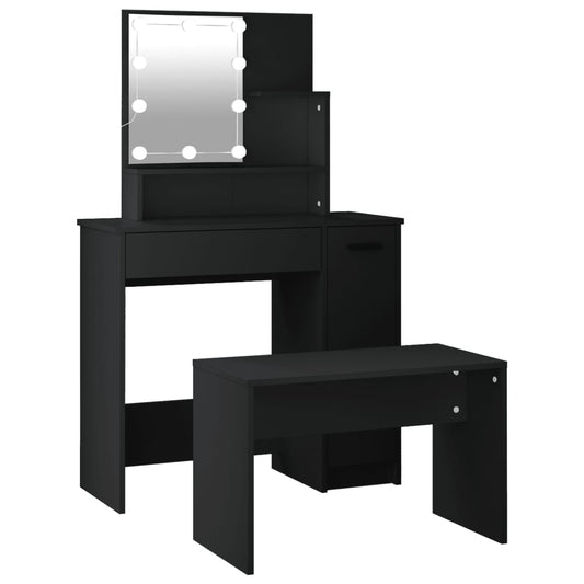 Set Toaletního Stolku S Led Černý Kompozitní Dřevo