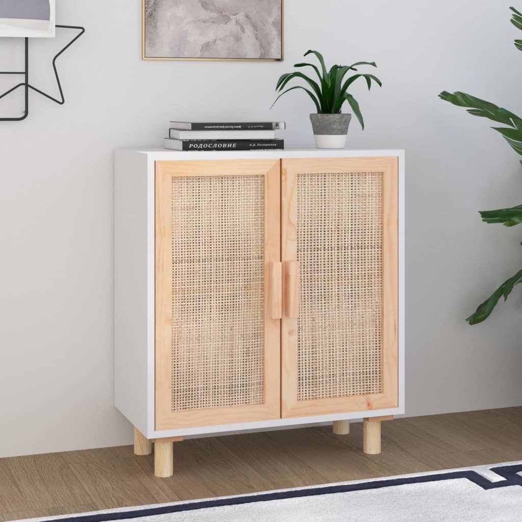 Příborník Černý 60X30X70 Cm Masivní Borovice A Přírodní Ratan
