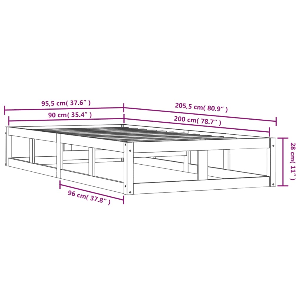 Rám Postele Bílý 90 X 200 Cm Masivní Dřevo