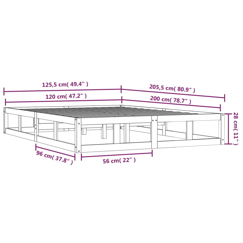 Rám Postele Černý 120 X 200 Cm Masivní Dřevo