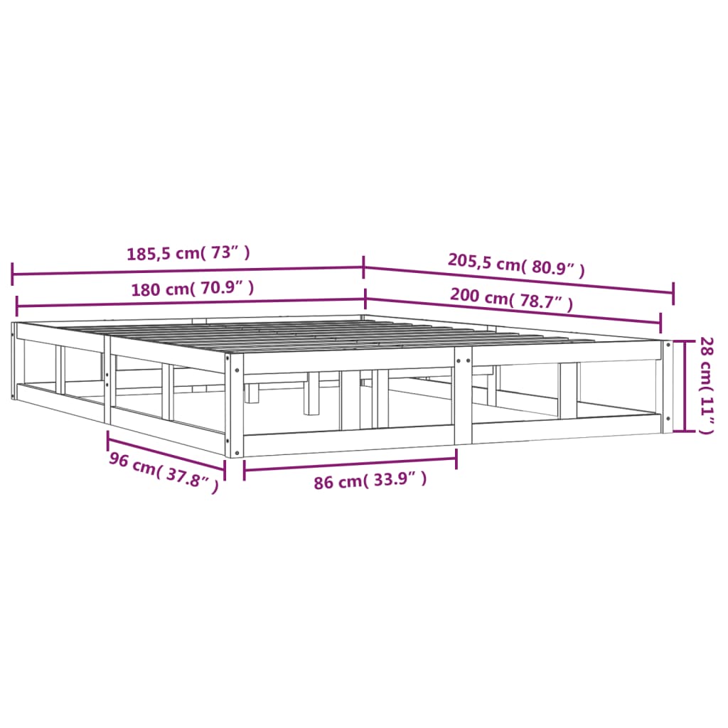 Rám Postele Bílý 180 X 200 Cm Super King Masivní Dřevo