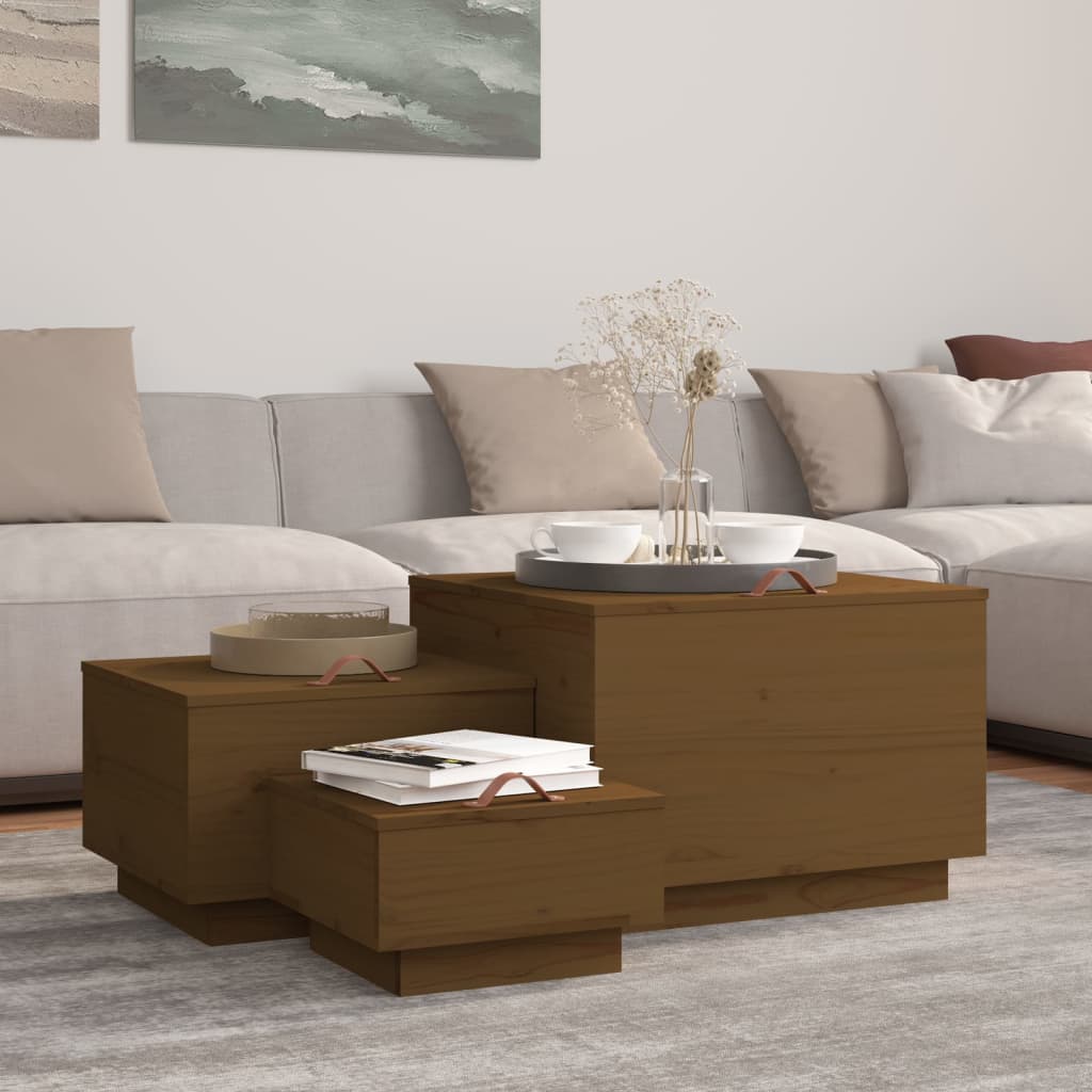 Úložné Boxy S Víkem 3 Ks Šedé Masivní Borové Dřevo
