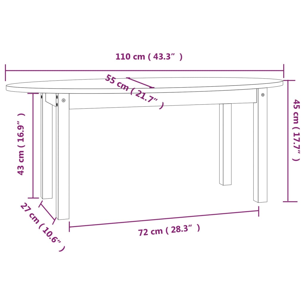 Konferenční Stolek Šedý 110 X 55 X 45 Cm Masivní Borové Dřevo