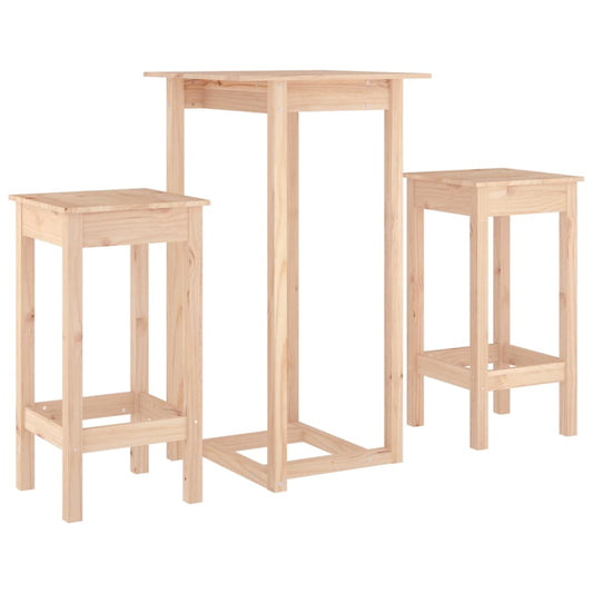 3Dílný Barový Set Masivní Borové Dřevo