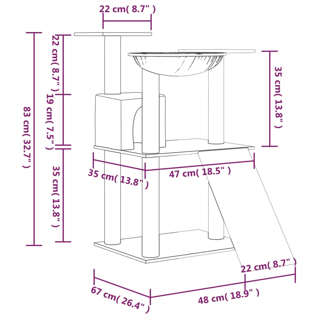 Škrabadlo Pro Kočky Se Sisalovými Sloupky Světle Šedé 83 Cm