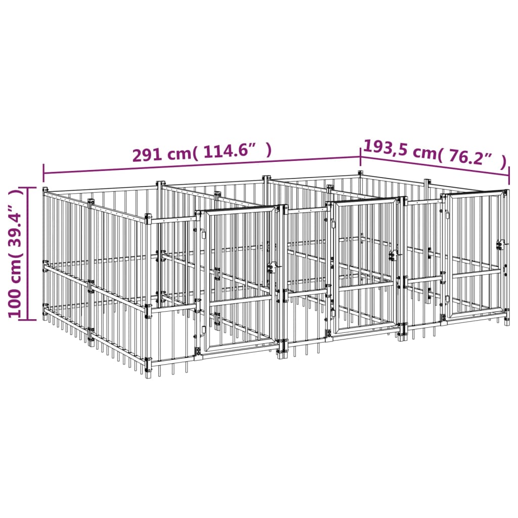Venkovní Psí Kotec Ocel 5,63 M²