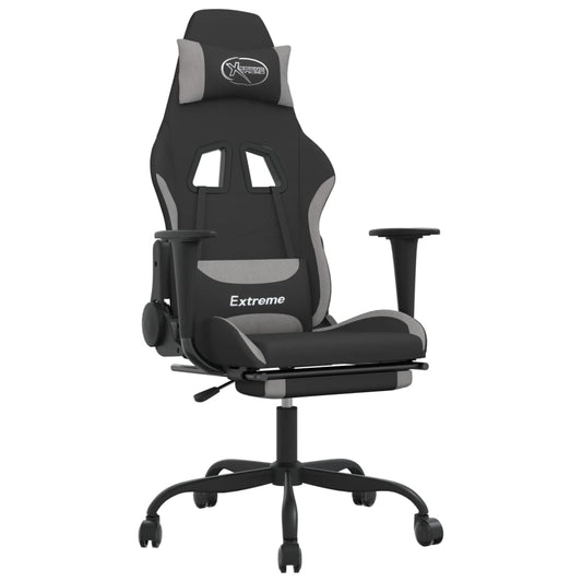 Herní Židle S Podnožkou Černá A Světle Šedá Textil