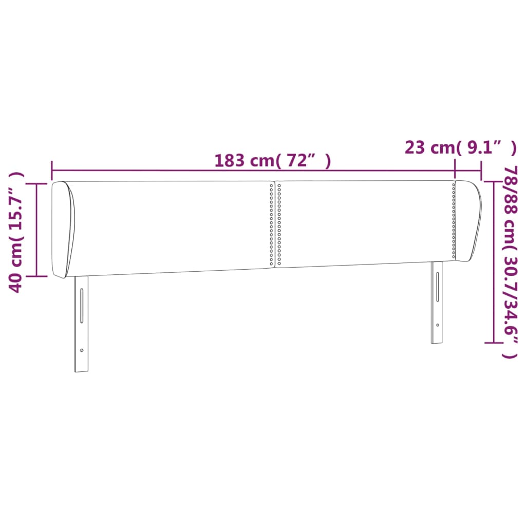 Čelo Postele Typu Ušák Černé 183X23X78/88 Cm Samet