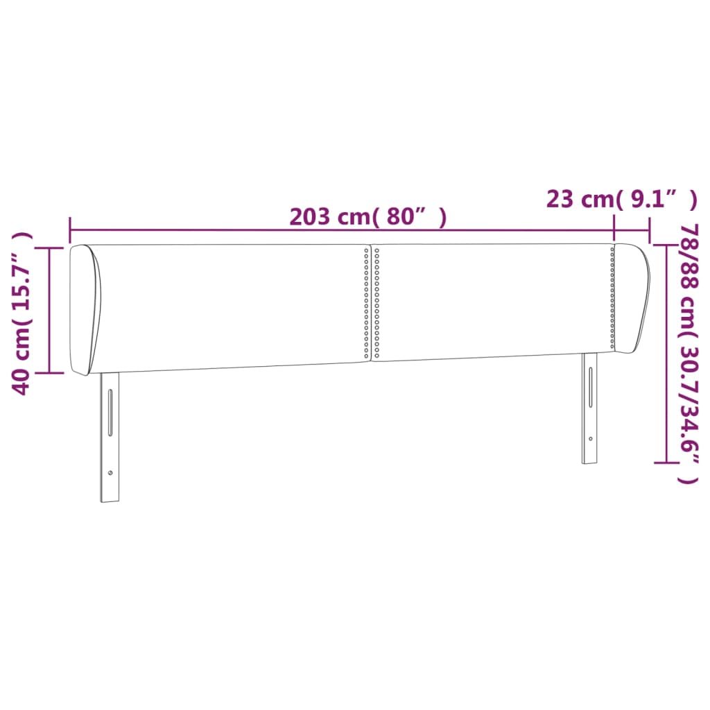 Čelo Postele Typu Ušák Tmavě Modré 203X23X78/88 Cm Samet