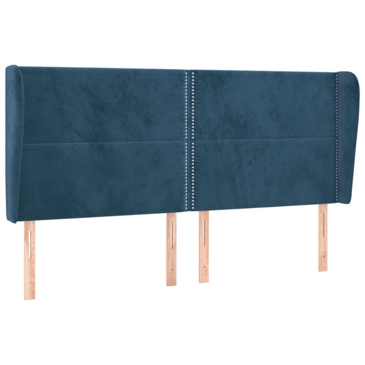 Čelo Postele Typu Ušák Tmavě Modrá 203X23X118/128 Cm Samet