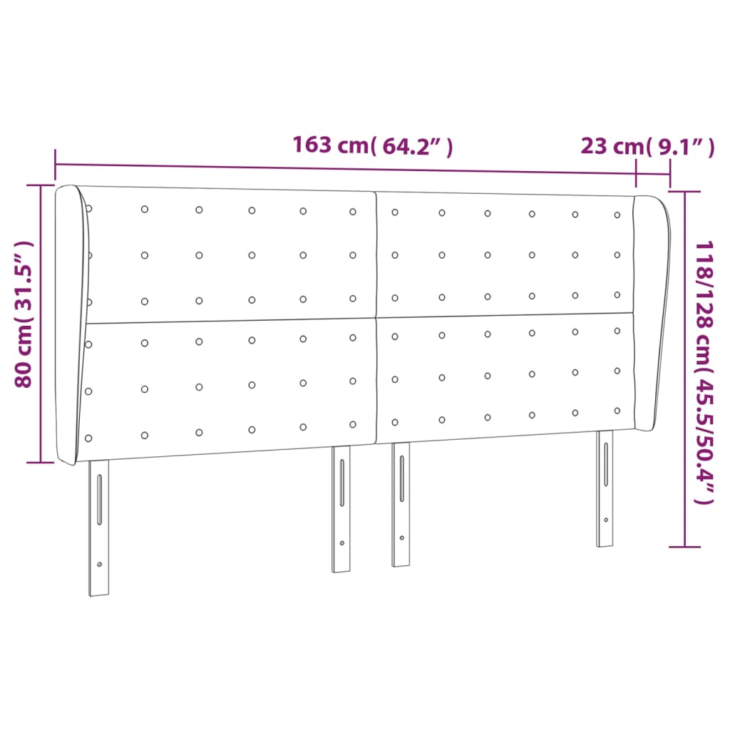 Čelo Postele Typu Ušák Krémové 163 X 23 X 118/128 Cm Umělá Kůže