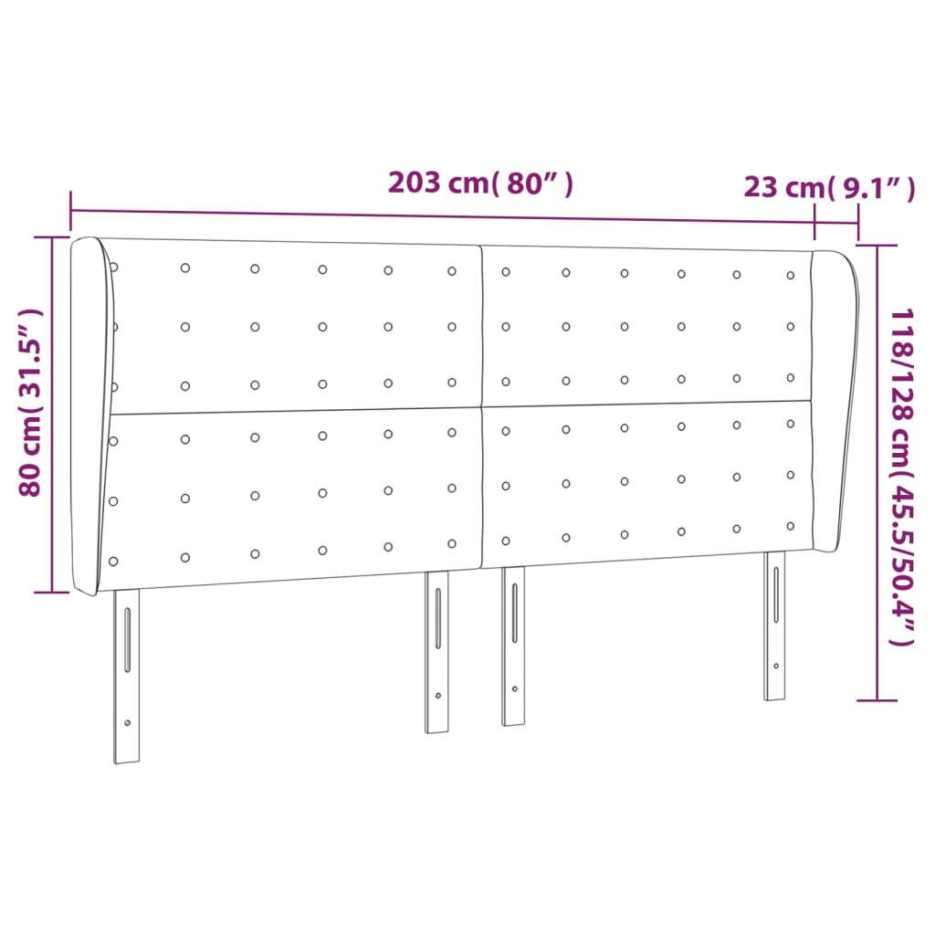 Čelo Postele Typu Ušák Krémové 203 X 23 X 118/128 Cm Umělá Kůže