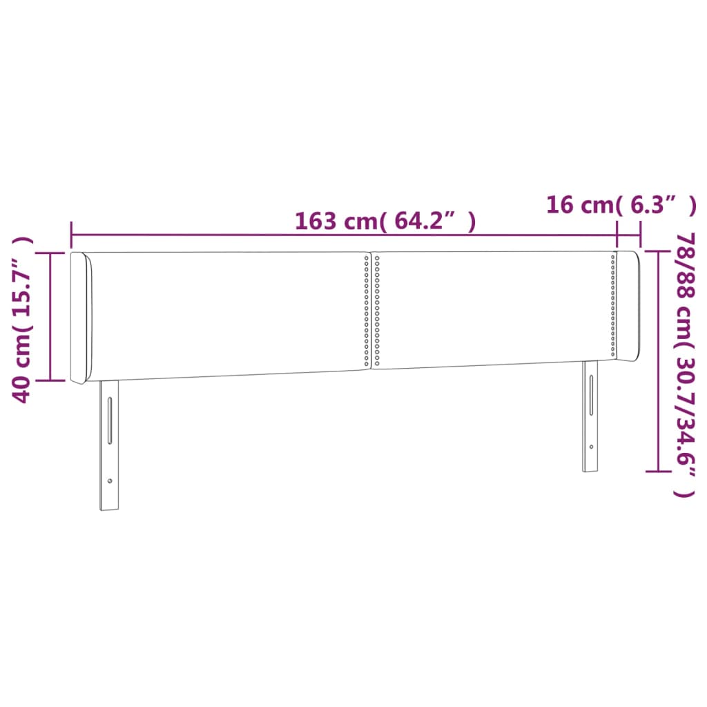 Čelo Postele Typu Ušák Černé 163X16X78/88 Cm Samet