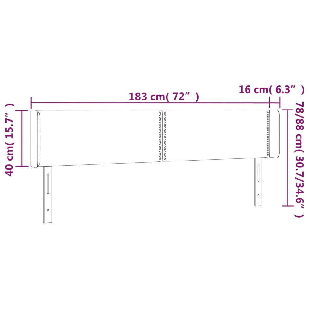 Čelo Postele Typu Ušák Černé 183X16X78/88 Cm Samet