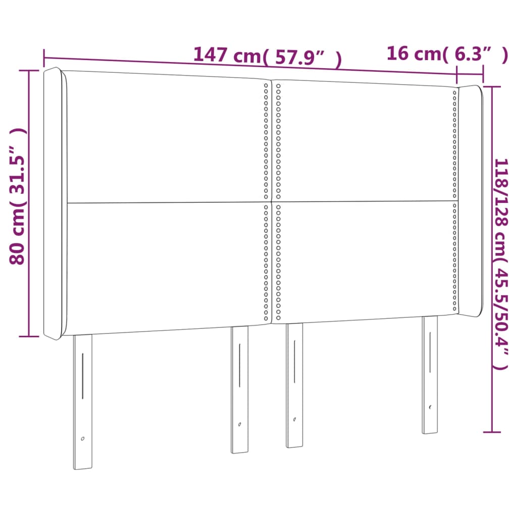 Čelo Postele Typu Ušák Krémové 147X16X118/128 Cm Textil