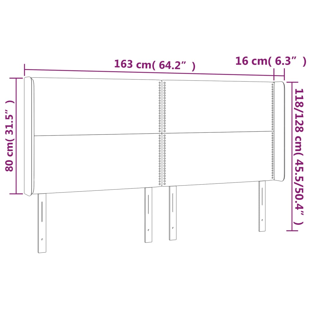 Čelo Postele Typu Ušák Černé 163X16X118/128 Cm Samet