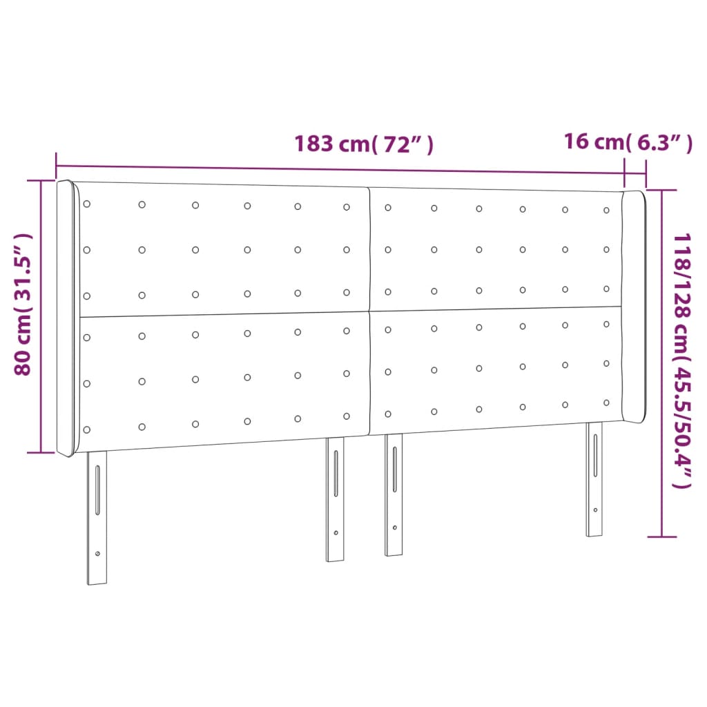 Čelo Postele Typu Ušák Krémové 183X16X118/128 Cm Umělá Kůže