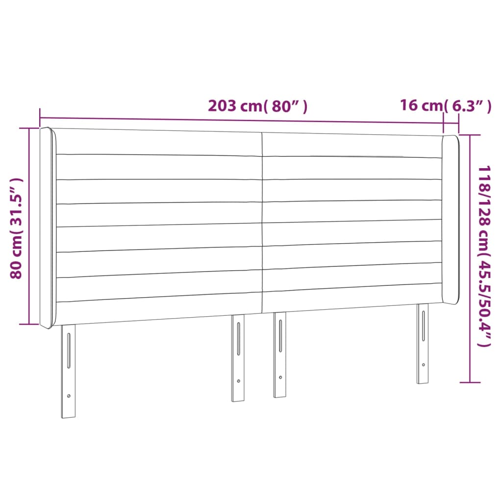 Čelo Postele Typu Ušák Tmavě Modrá 203X16X118/128 Cm Samet