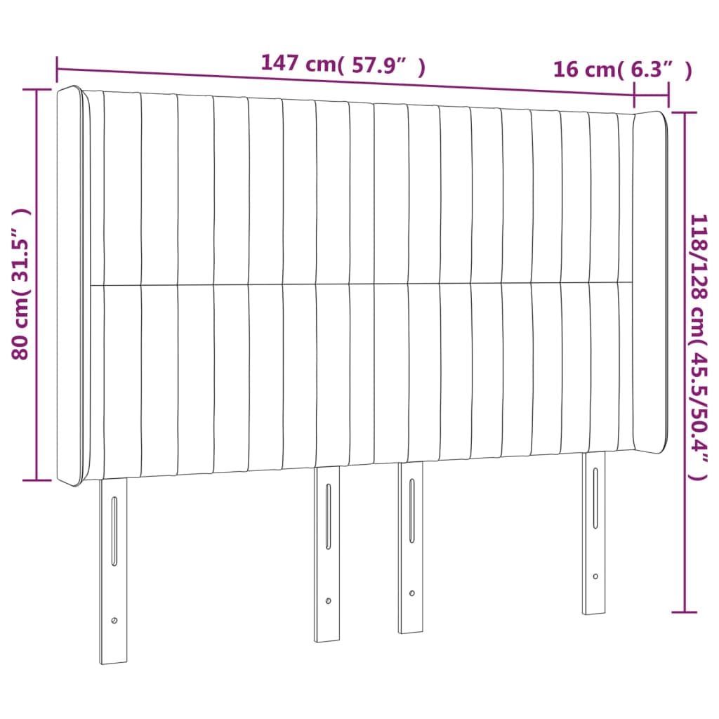 Čelo Postele Typu Ušák Tmavě Modrá 147X16X118/128 Cm Samet