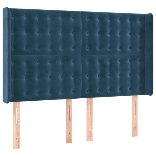 Čelo Postele Typu Ušák Tmavě Modrá 147X16X118/128 Cm Samet
