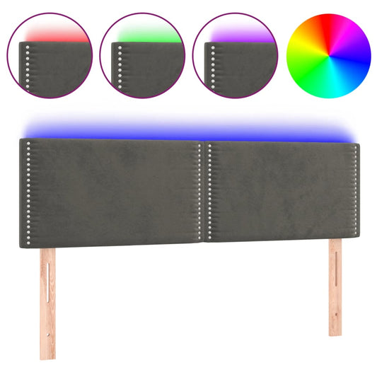 Čelo Postele S Led Tmavě Šedé 144X5X78/88 Cm Samet
