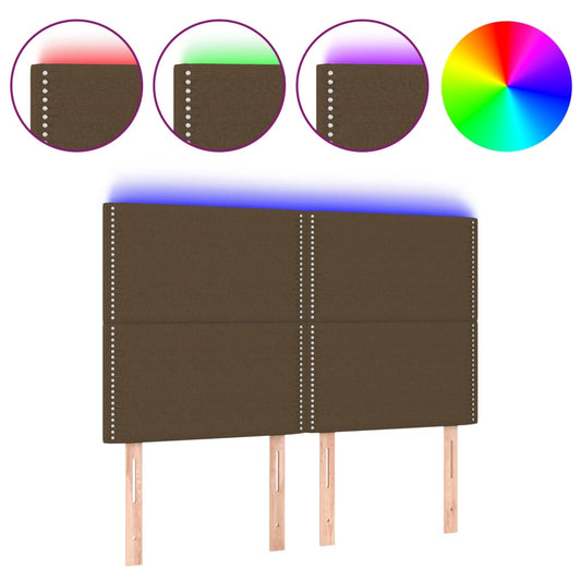 Čelo Postele S Led Tmavě Hnědé 144X5X118/128 Cm Textil