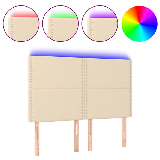 Čelo Postele S Led Krémové 144X5X118/128 Cm Textil