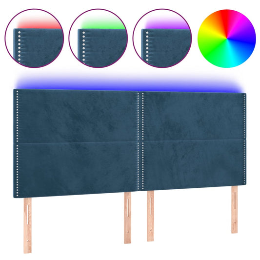 Čelo Postele S Led Tmavě Modré 200X5X118/128 Cm Samet