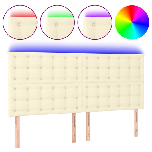 Čelo Postele S Led Krémové 200X5X118/128 Cm Umělá Kůže