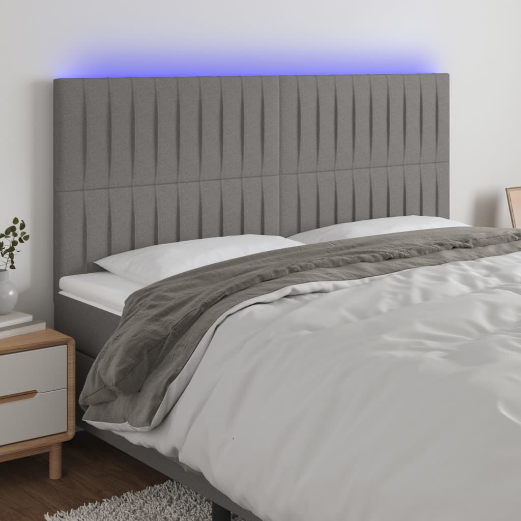 Čelo Postele S Led Tmavě Hnědé Textil