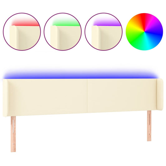 Čelo Postele S Led Krémové 183 X 16 X 78/88 Cm Umělá Kůže