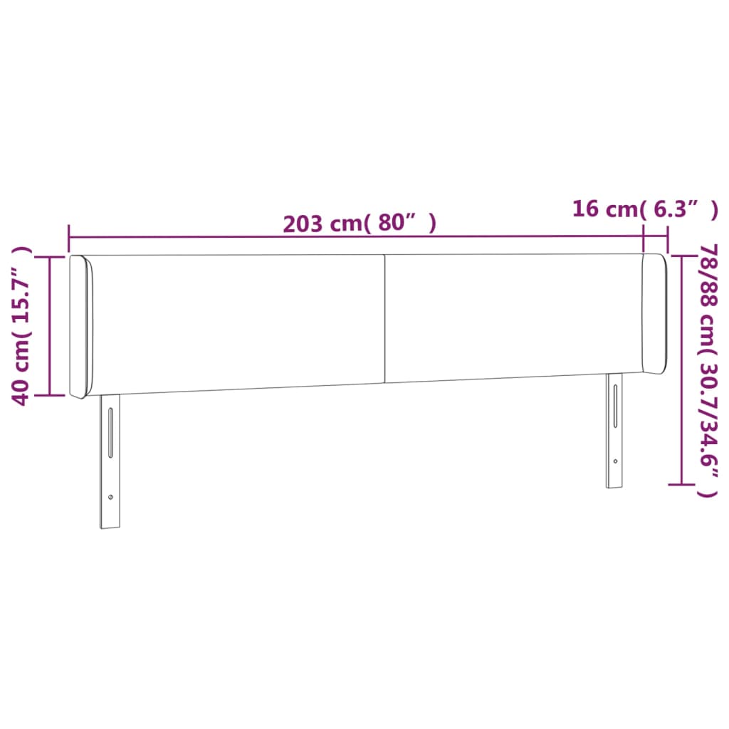 Čelo Postele S Led Krémové 203 X 16 X 78/88 Cm Umělá Kůže
