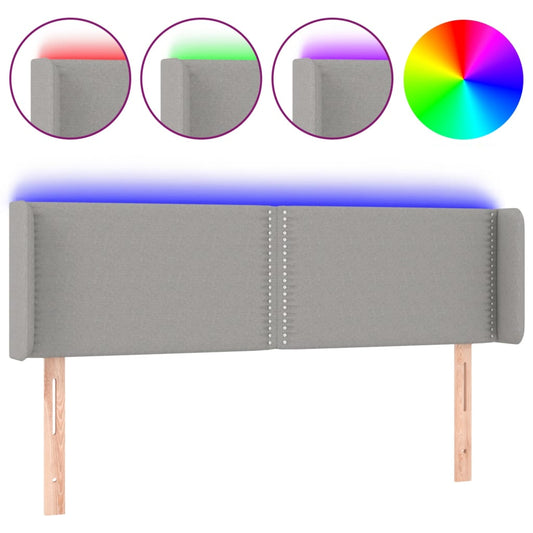 Čelo Postele S Led Světle Šedé 147 X 16 X 78/88 Cm Textil