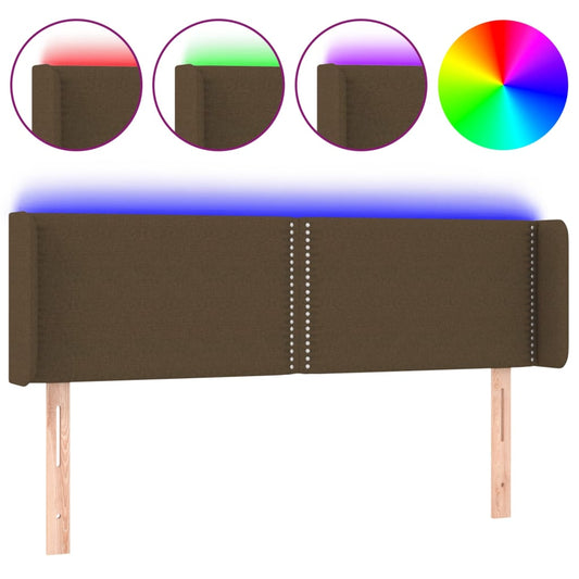 Čelo Postele S Led Tmavě Hnědé 147 X 16 X 78/88 Cm Textil